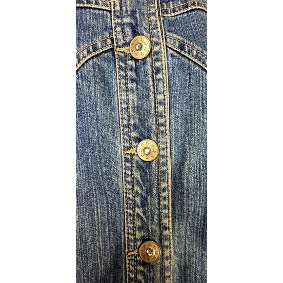 Vintage 90s Y2K Blue Rhinestone Button Denim Trucker Jean Shacket Plus Size 2X - Picture 3 of 10
